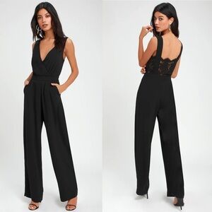 NWOT Kiska Black Lace Wide-Leg Jumpsuit